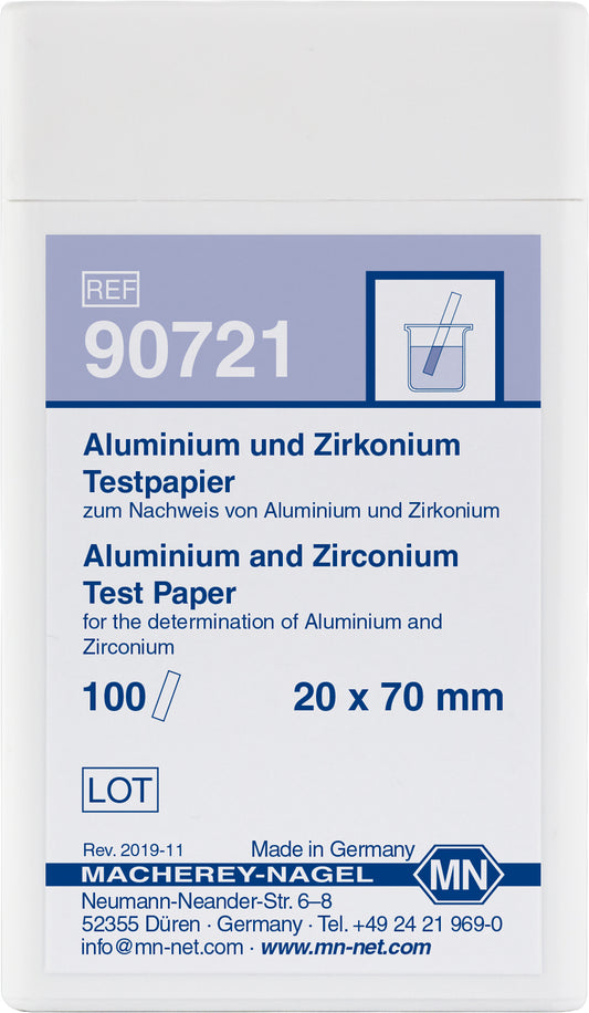 Qualitative Aluminum/Zirconium test paper, 10 mg/L Al&sup3;⁺ / 20 mg/L Zr⁴⁺
