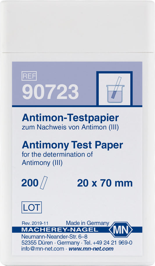 Qualitative Antimony test paper for Antimony: 5 mg/L Sb&sup3;⁺