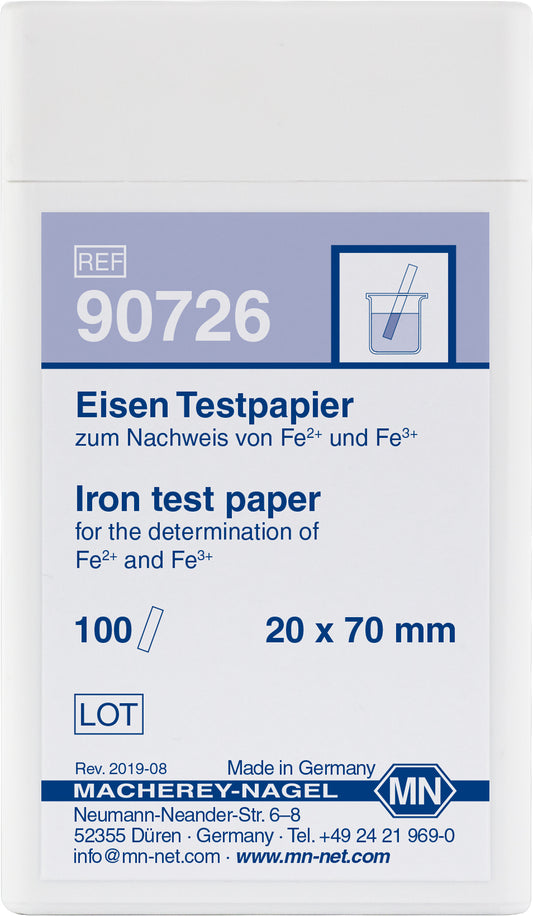 Qualitative Iron test paper for Iron: 10 mg/L Fe&sup2;⁺ or Fe&sup3;⁺