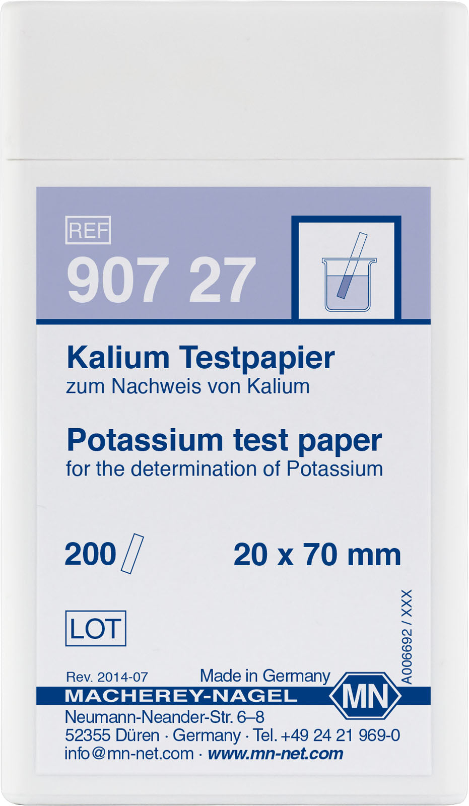 Qualitative Potassium test paper for Potassium: 250 mg/L K⁺