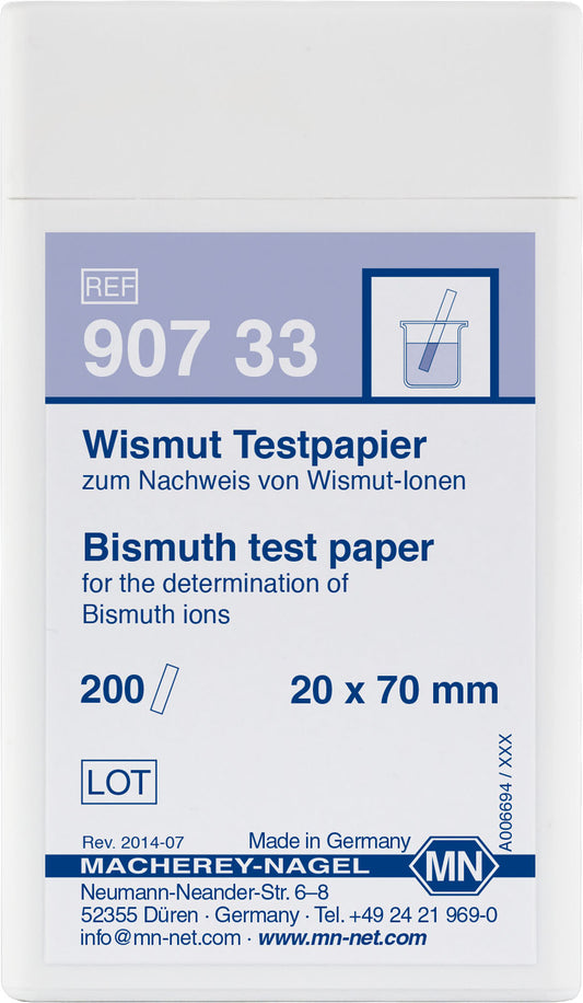 Qualitative Bismuth test paper for Bismuth: 60 mg/L Bi&sup3;⁺