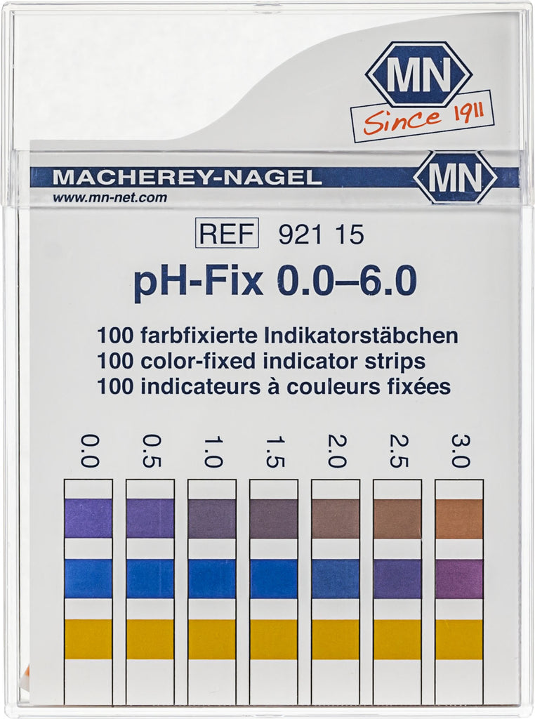 pH test strips, pH‑Fix 0.0–6.0, fixed indicator