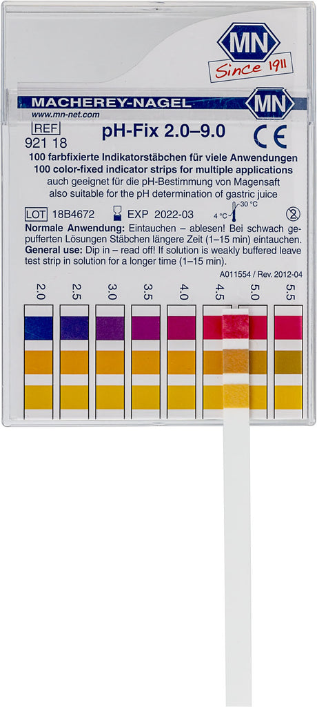 pH test strips, pH‑Fix 2.0–9.0, fixed indicator
