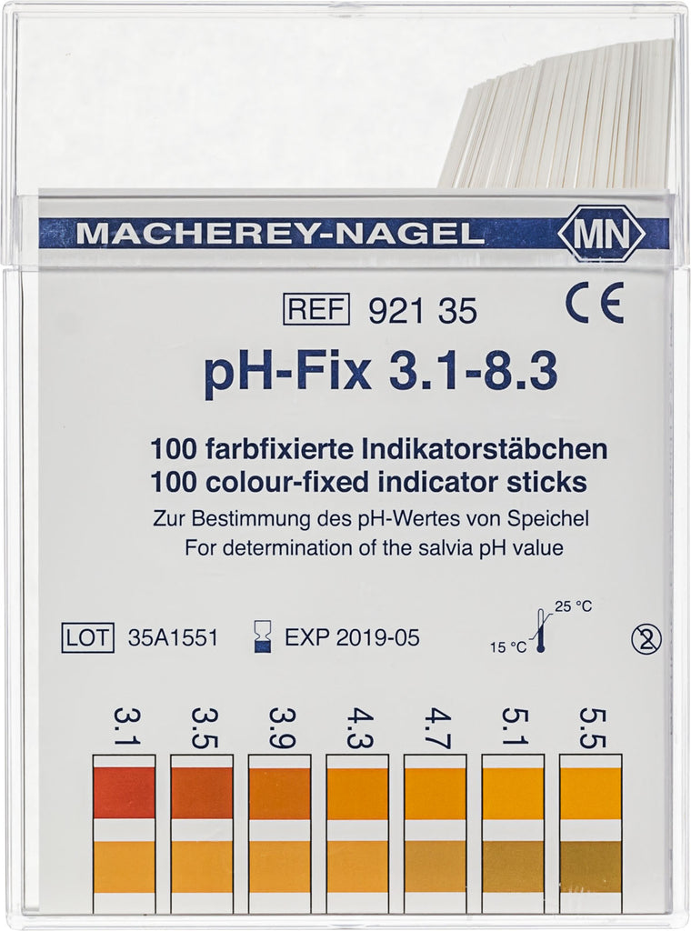 pH test strips, pH‑Fix 3.1–8.3, fixed indicator