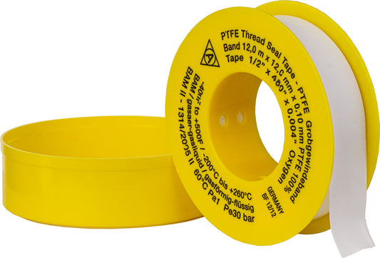 PTFE tape for sealing, reel of 12 m, width 12 mm, thickness 0.1 mm