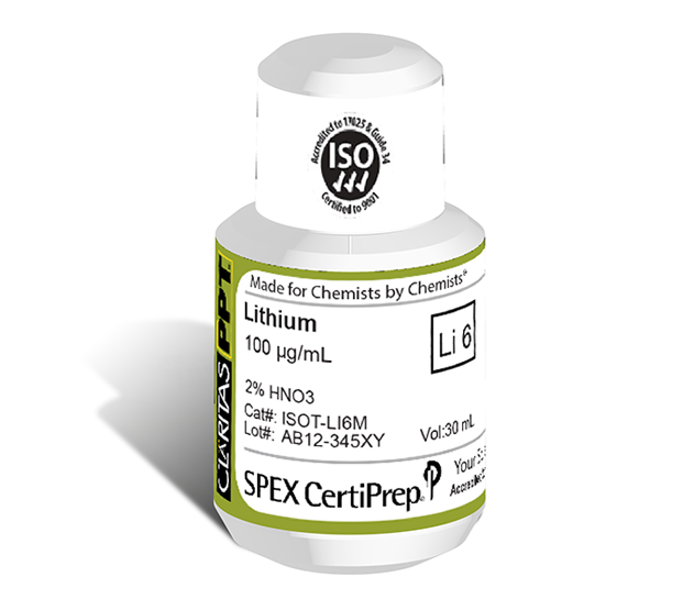 Lithium 6, 100 µg/mL (100 ppm) for ICP-MS, 30 mL