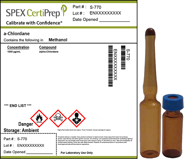 alpha-Chlordane, 1,000 &micro;g/mL Organic Standard, 1 mL