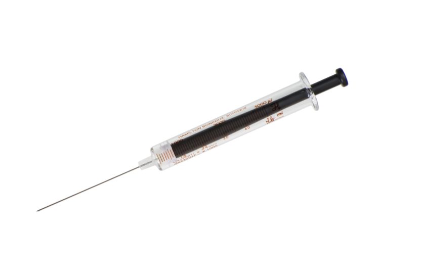 Hamilton 5 mL Shimadzu Syringe (110 °C), Luer Tip Cemented Needle, 26 Gauge, Point Style 5