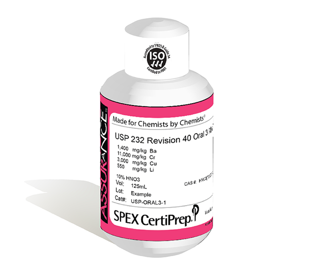 USP 232 Revision 40, Oral 3 Mix 1 Elemental Impurities, 125 mL