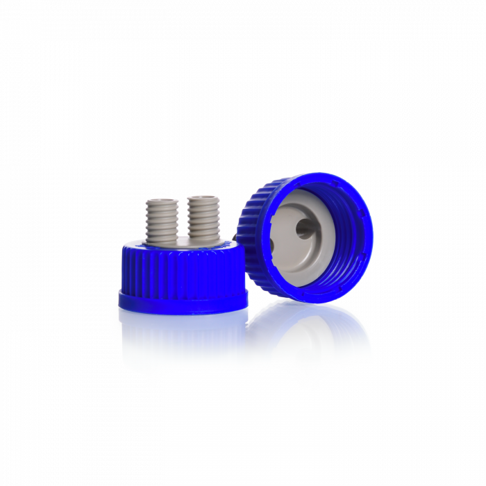 DURAN® GL 45 Screw Connection Cap, with 2 GL 14 ports, PP, blue/grey