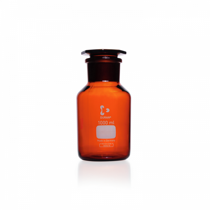 DURAN® Reagent Bottle, wide neck, amber, ST 60/46 ground joint, with glass stopper, 1000 mL