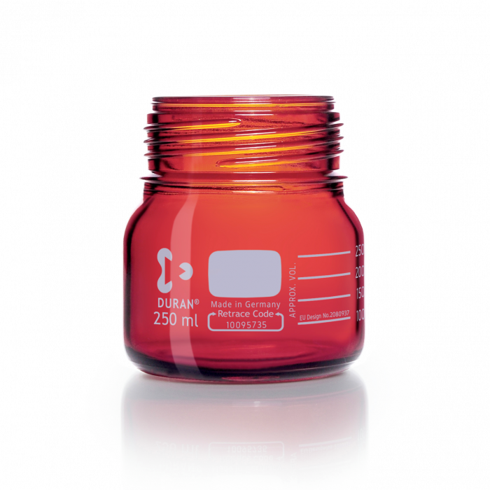 DURAN® GLS 80® Laboratory Bottle, wide mouth, amber, without screw cap and pouring ring, 500 mL