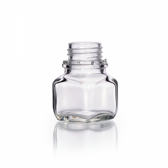 Screw-Top Square Bottle, soda-lime glass, clear, wide mouth, short form, with DIN 54 S thread, 500 mL