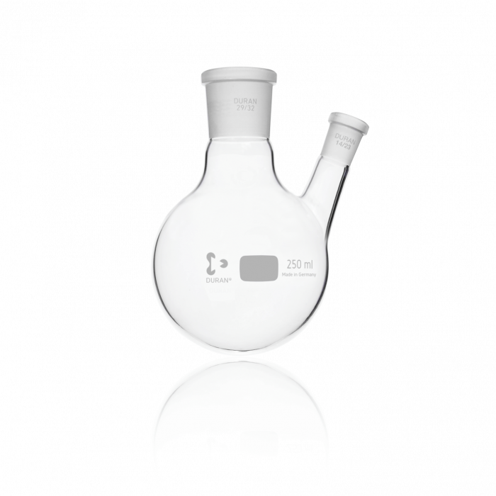 DURAN® Twin-Neck Round Bottom Flask, inclined side neck NS 14/23, center neck NS 29/32, 1000 mL