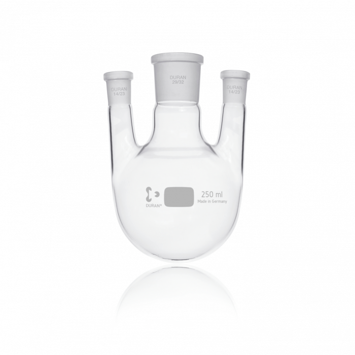 DURAN® Triple-Neck Round Bottom Flask, center neck NS 29/32, parallel side necks NS 14/23, 250 mL