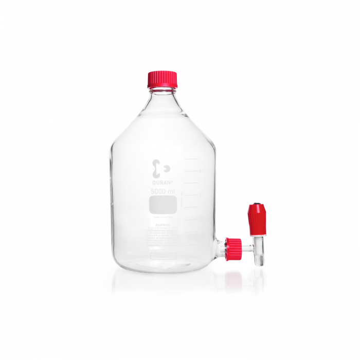 DURAN® Aspirator (levelling) Bottle, with GL 45 screw cap (PBT, red) and GL 32 bottom stopcock  (glass, PTFE), 2000 mL
