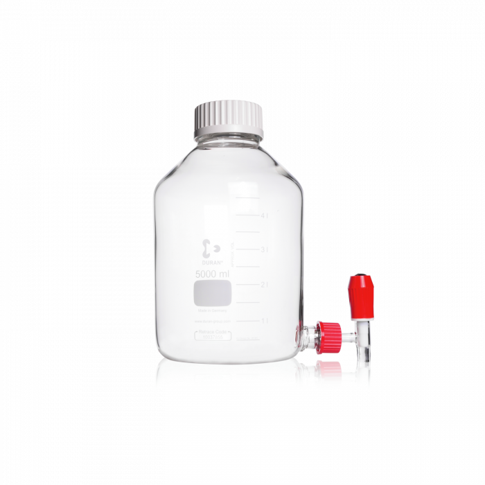 DURAN® Aspirator (levelling) Bottle, with GLS 80® screw cap (PBT, white) and GL 32 bottom stopcock  (glass, PTFE), 10000 mL