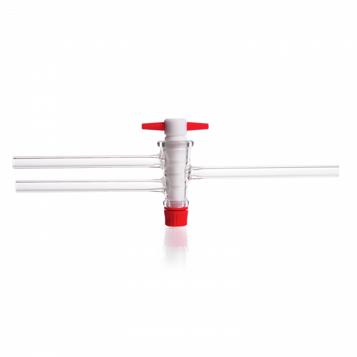 DURAN® Two Way Stopcock, double oblique bore, with PTFE key, bore 4 mm, NS 18.8