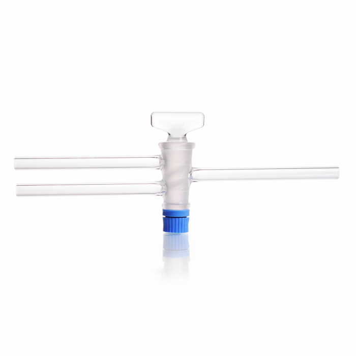 DURAN® Two Way Stopcock, double oblique bore, with glass key, bore 2.5 mm, NS 14.5