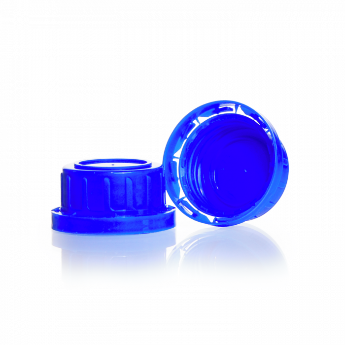 Tamper Evident Screw Cap, wide mouth, PP, blue, for soda-lime glass screw-top bottles, with DIN 60 H thread